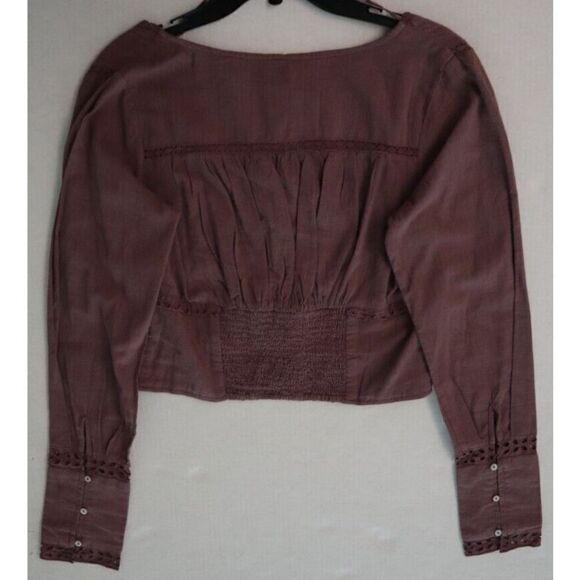 Free People OB1533903 Women's Sz M Purple Joi Eyelet Crop Long Sleeve Blouse $98 - Picture 7 of 10